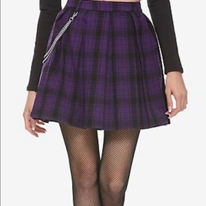 PURPLE PLAID PLEATED CHAIN SKIRT